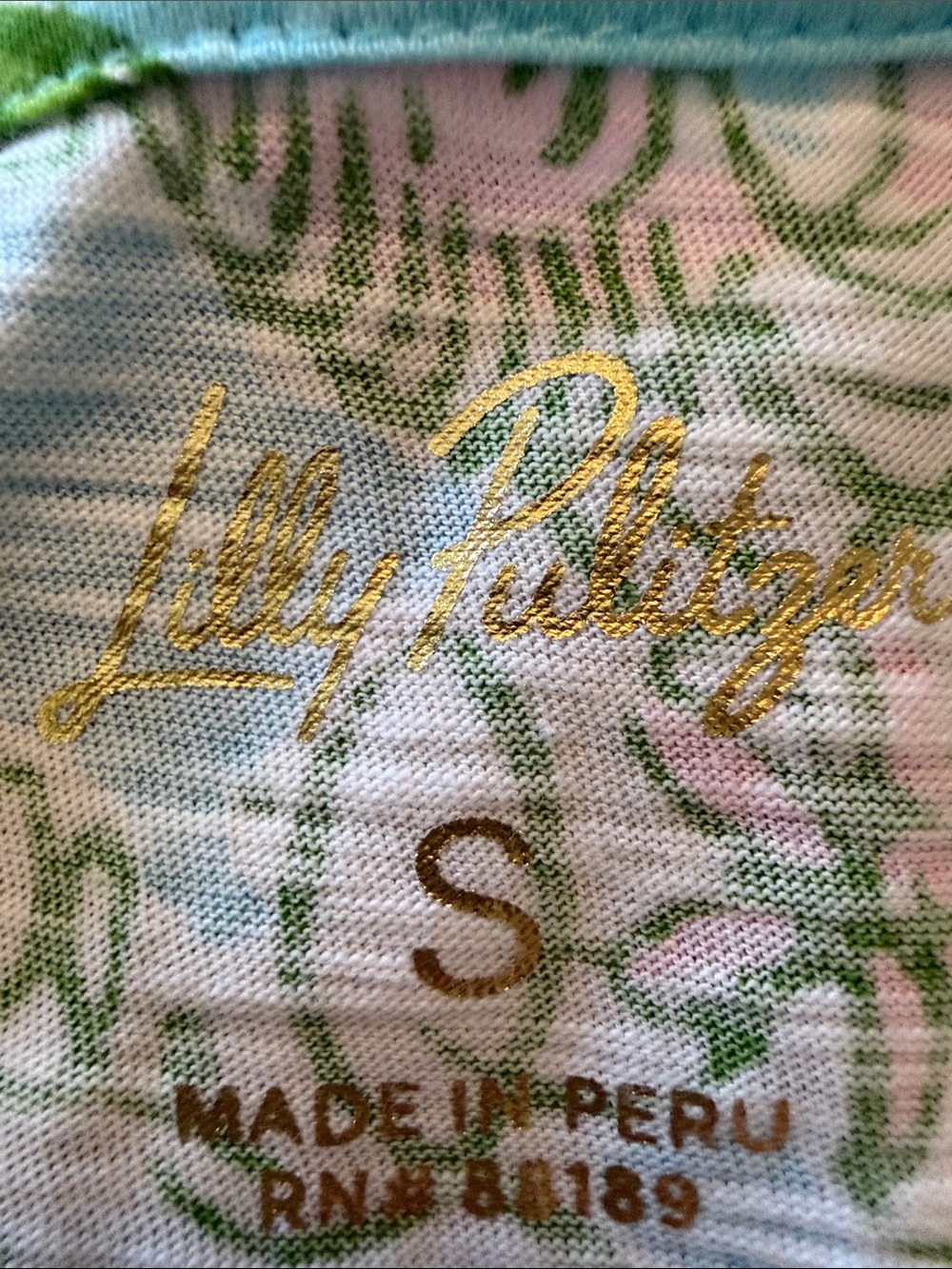 Lilly Pulitzer Light Blue Pink & Green Tropical Print Short Sleeve Tee - Picture 4 of 4